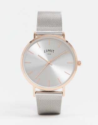 Limit Limit mesh watch in silver with rose gold case