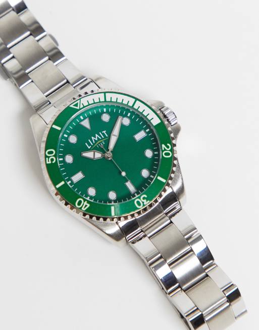 Limit Montre bracelet pour homme avec cadran vert Argent ASOS