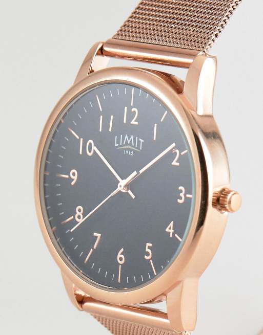 Limit - Montre en acier inoxydable avec bracelet en maille et cadran noir - Or rose , 2 de 4