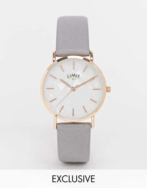 Limit - Montre en similicuir - Gris - Exclusivité ASOS