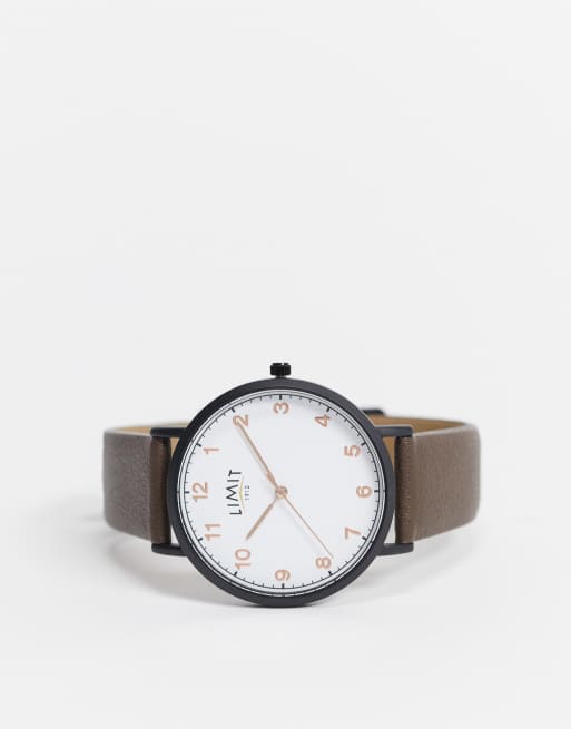 Limit Montre homme en similicuir avec cadran blanc Marron