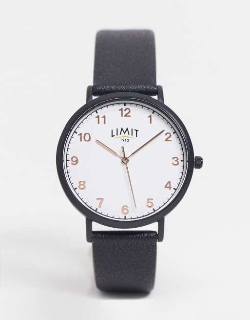 Limit Montre homme en similicuir avec cadran blanc Noir