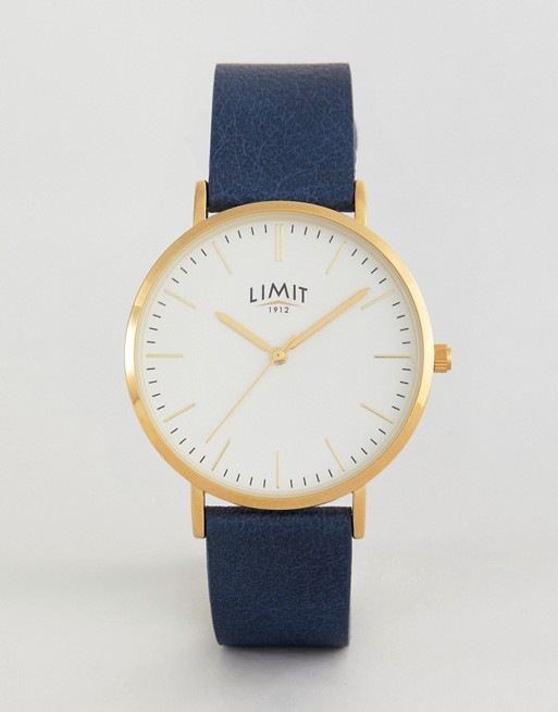 Limit Navy Faux Leather Watch Exclusive To ASOS