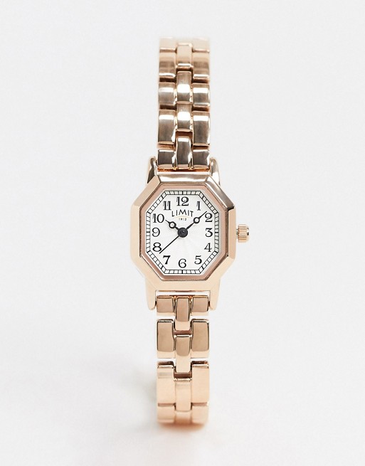 Limit Octagonal bracelet watch in rose gold exclusive to ASOS