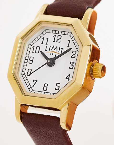 Limit octagonal faux leather watch in burgundy - view 1