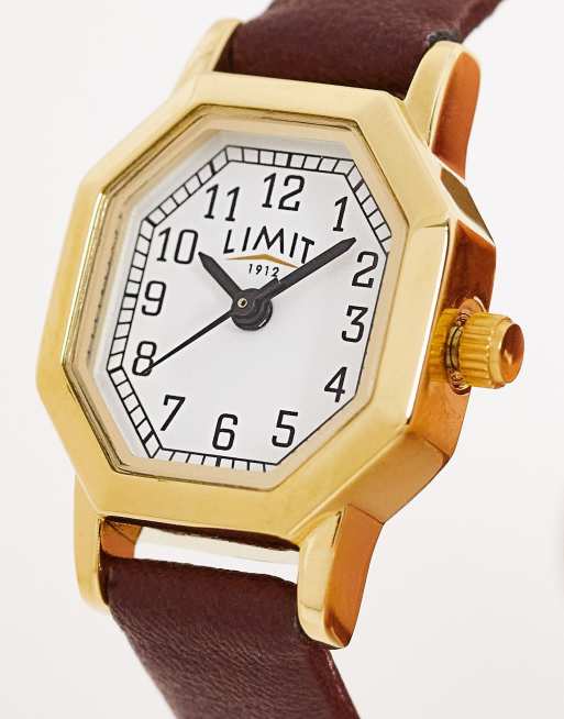 Limit octagonal faux leather watch in burgundy