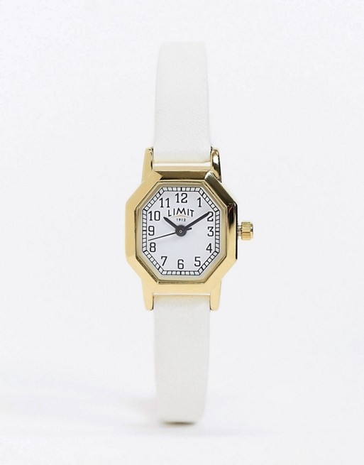 Limit octagonal faux leather watch in white