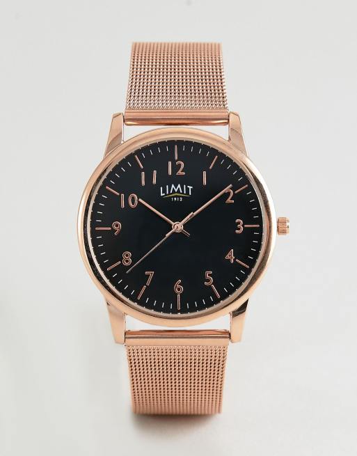 Limit - Orologio con bracciale in acciaio inossidabile color oro rosa con quadrante nero 