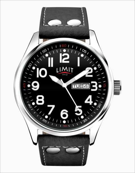 Limit pilot 43mm mens round silver analogue watch in black - BLACK - view 1