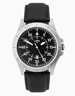 Limit pilot 46mm mens round black analogue watch in black