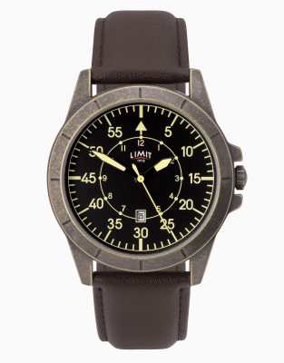 Limit pilot 46mm mens round black analogue watch in black