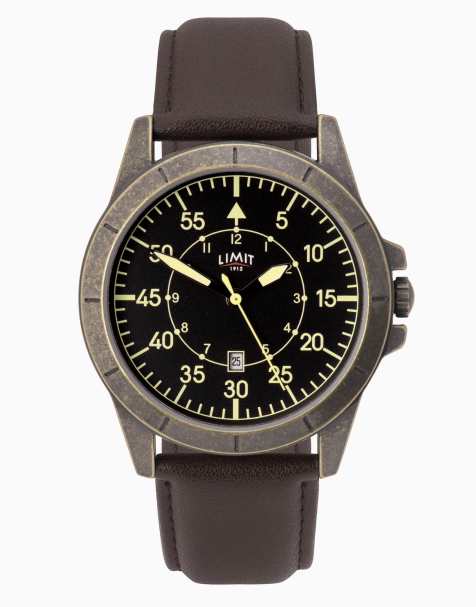 Limit pilot 46mm mens round black analogue watch in black - view 1
