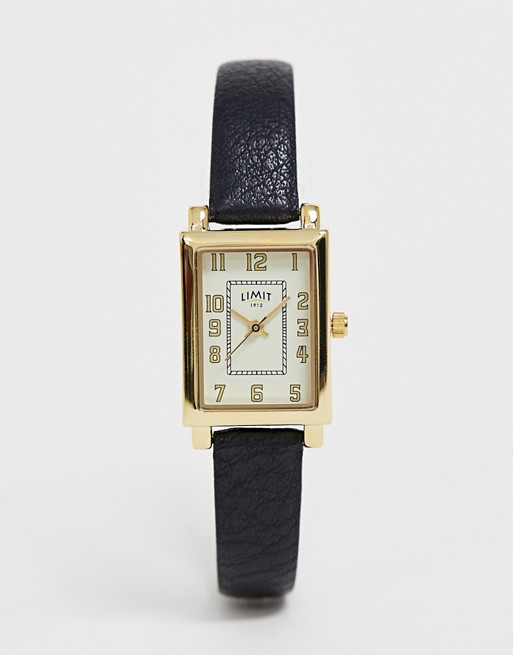 Limit rectangular faux leather watch in black