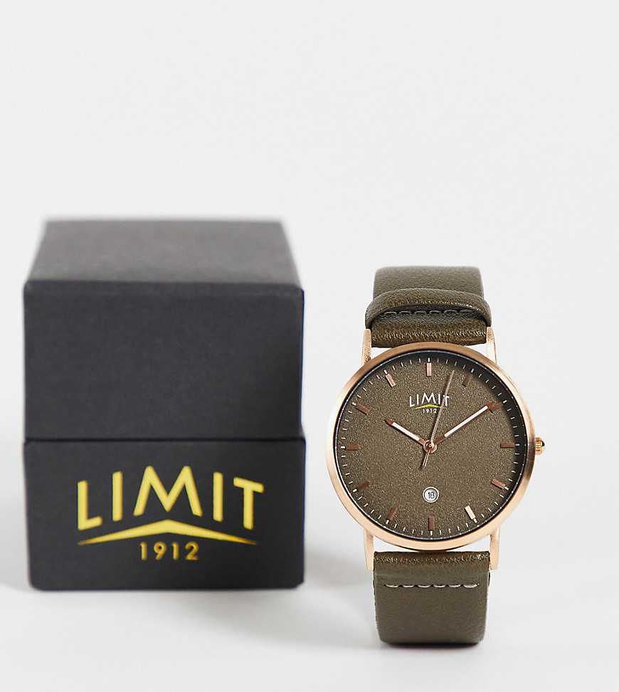 Limit - Rond herenhorloge met bandje van imitatieleer in bruin, exclusief bij ASOS