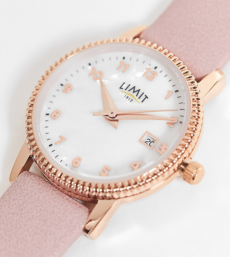Limit - Rond horloge voor dames met imitatie parelmoer in roze, exclusief bij ASOS