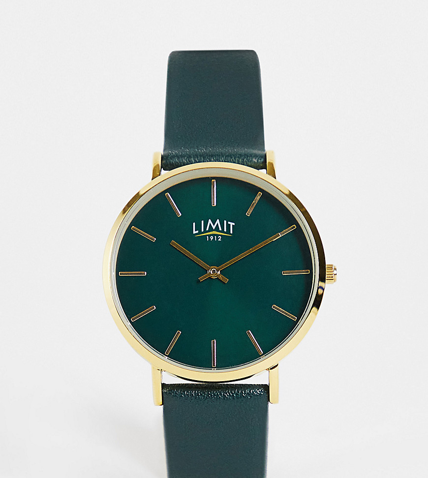 Limit - Rond uniseks horloge met bandje van imitatieleer in groen, exclusief bij ASOS