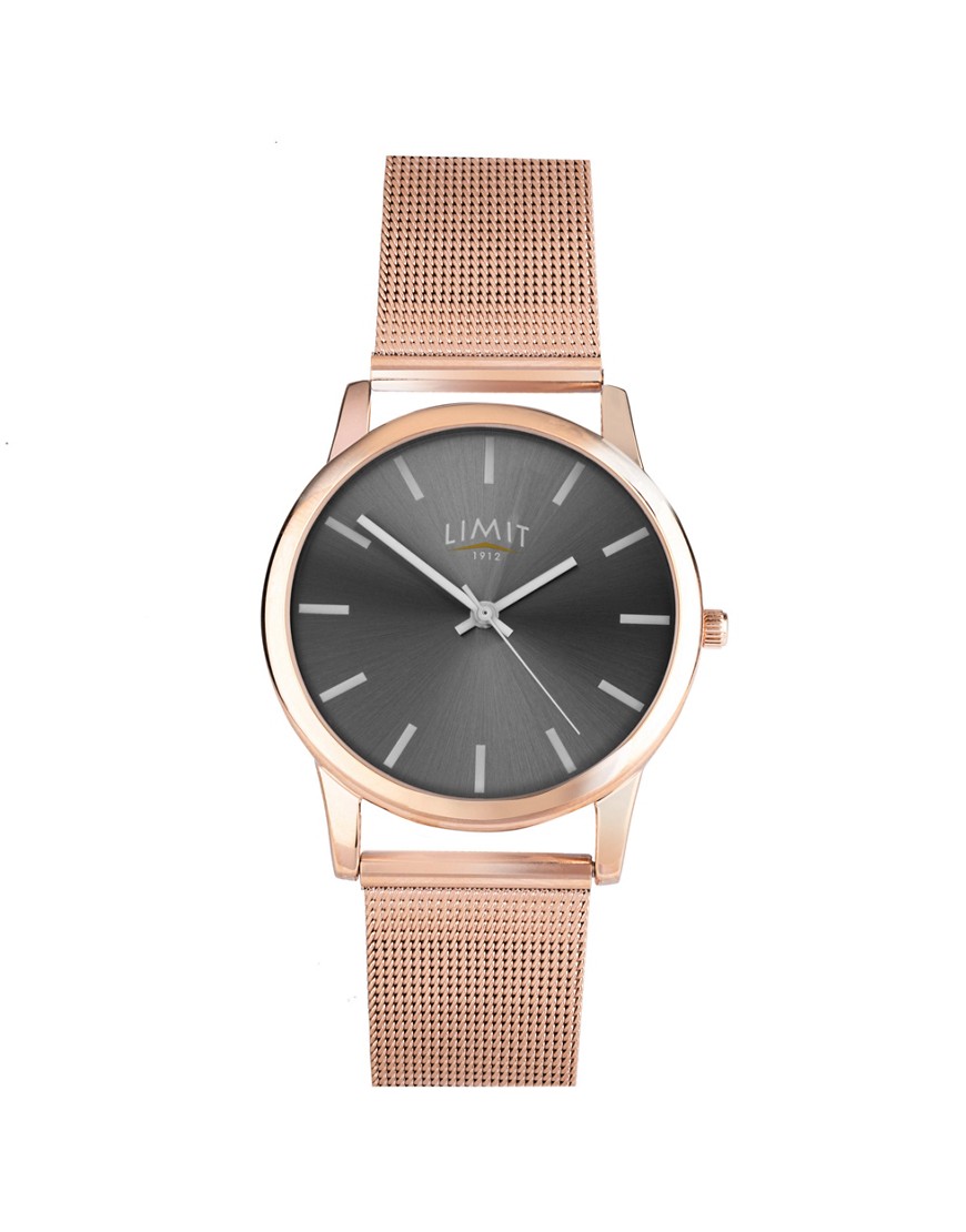 Limit rose gold watch with mesh bracelet and dial in silver white