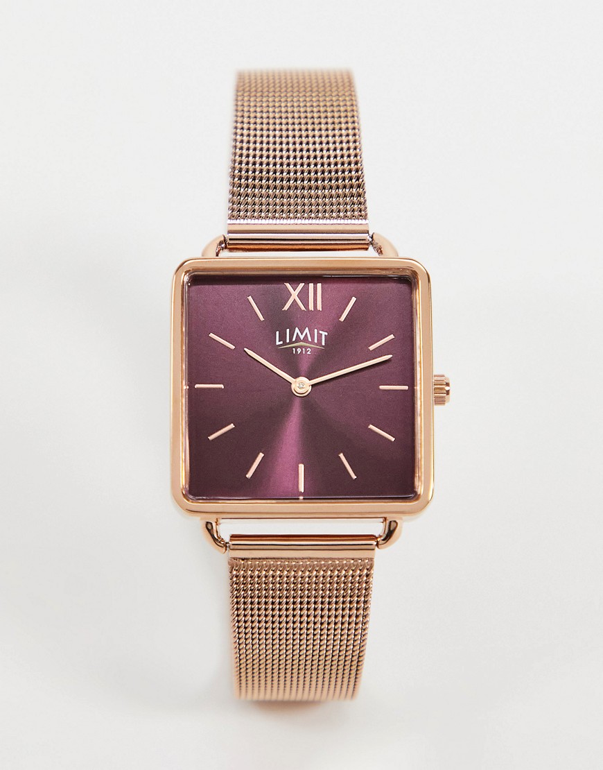 Limit square mesh watch in rose gold with red dial