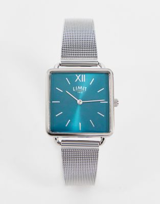 Limit Limit square mesh watch in silver with green dial