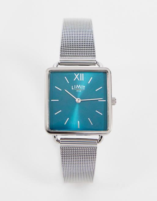 Limit square mesh watch in silver with green dial