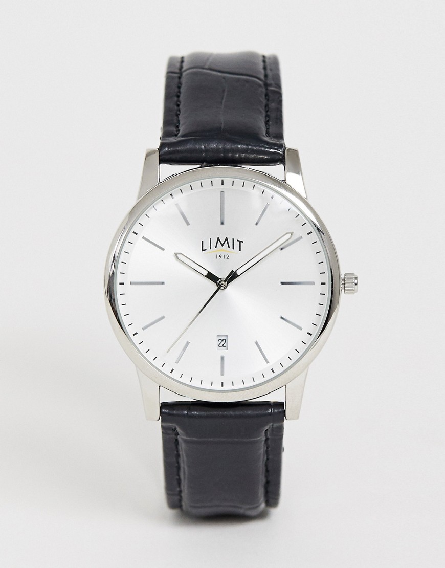 Limit – Svart klocka med armband i läderimitation och silverfärgad urtavla