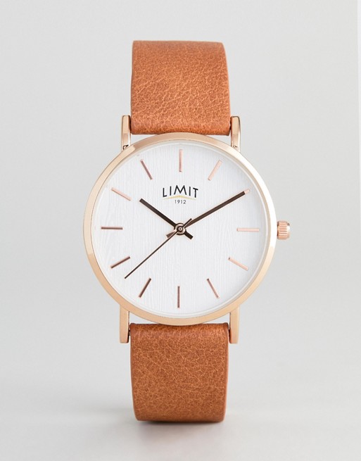 Limit Tan Faux Leather Watch With Bark Effect Exclusive To ASOS