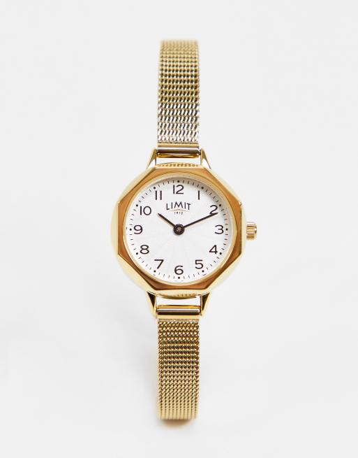 Limit – Uhr mit Netzarmband in Gold mit Zifferblatt in Silber/Weiß