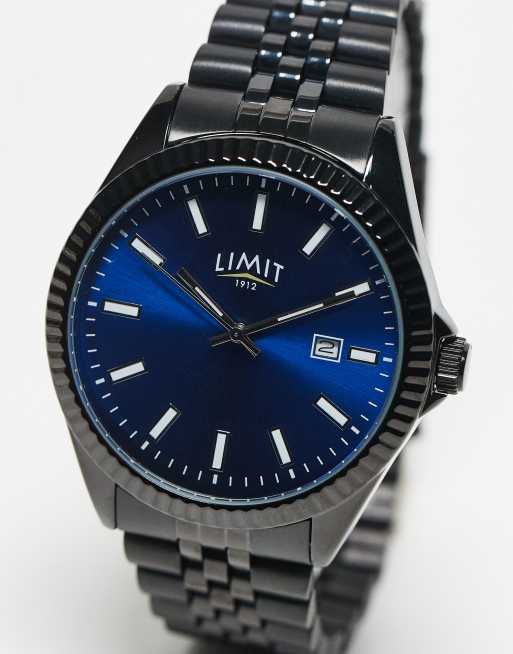Limit unisex bracelet watch in black with blue dial | ASOS