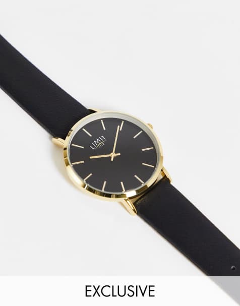 Limit unisex round faux leather watch in black Exclusive to ASOS - view 1