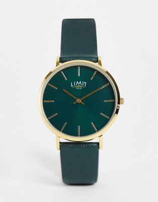 Limit unisex round faux leather watch in green Exclusive to ASOS