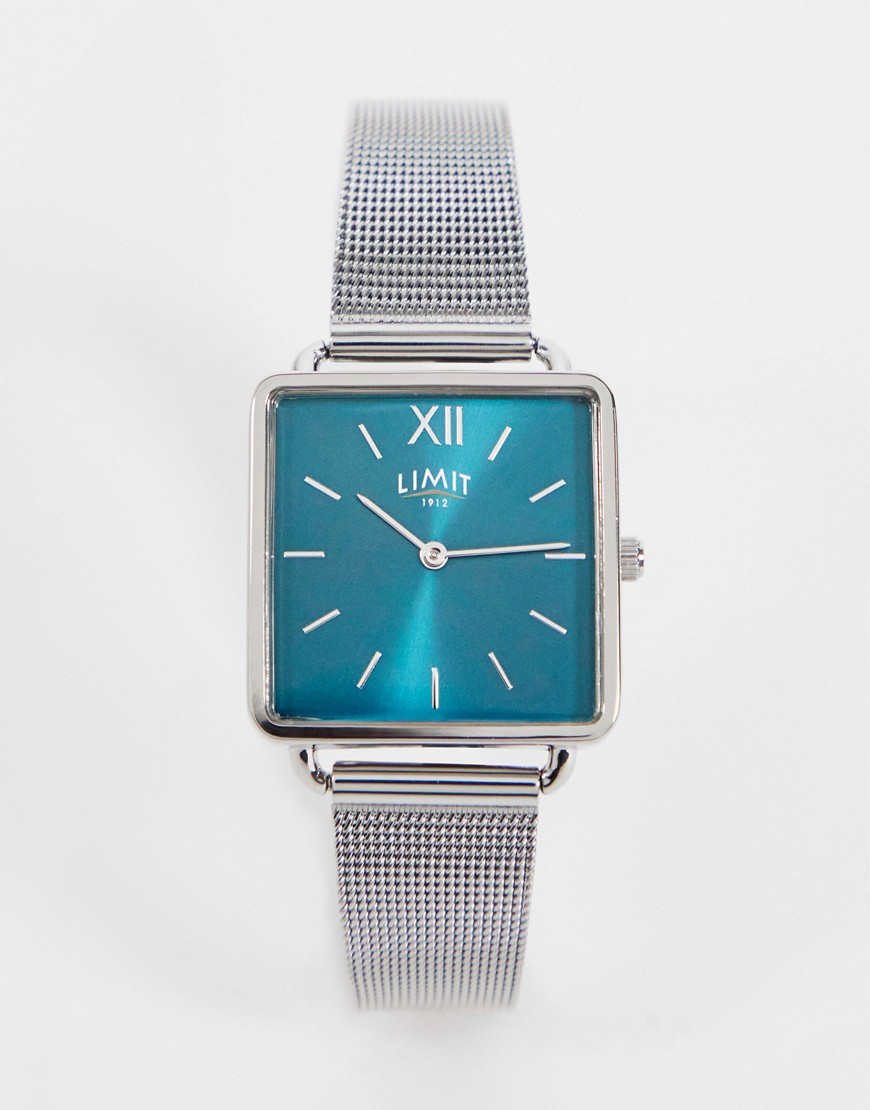 Limit - Vierkant mesh horloge in zilver met groene wijzerplaat