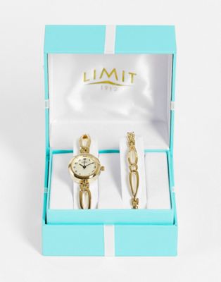 Limit watch and bracelet gift set in gold