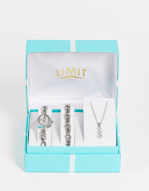 Limit watch and jewellery gift set in silver