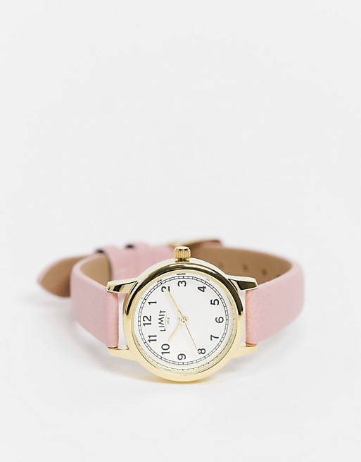 Limit womens faux leather watch in pink with white dial