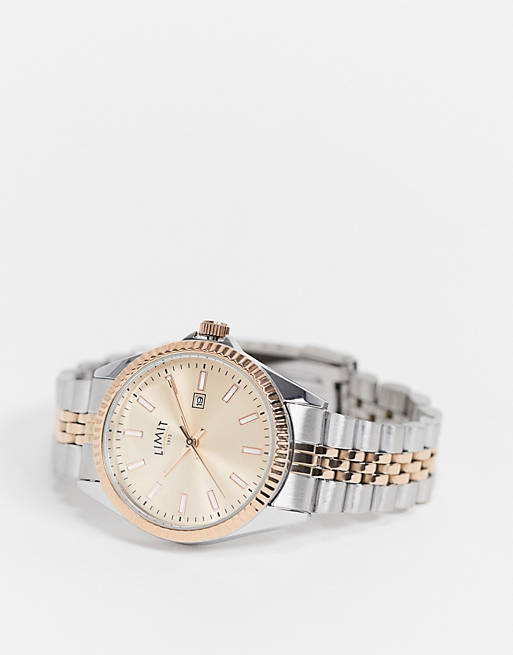 Limit womens mixed metal bracelet watch in silver and rose gold