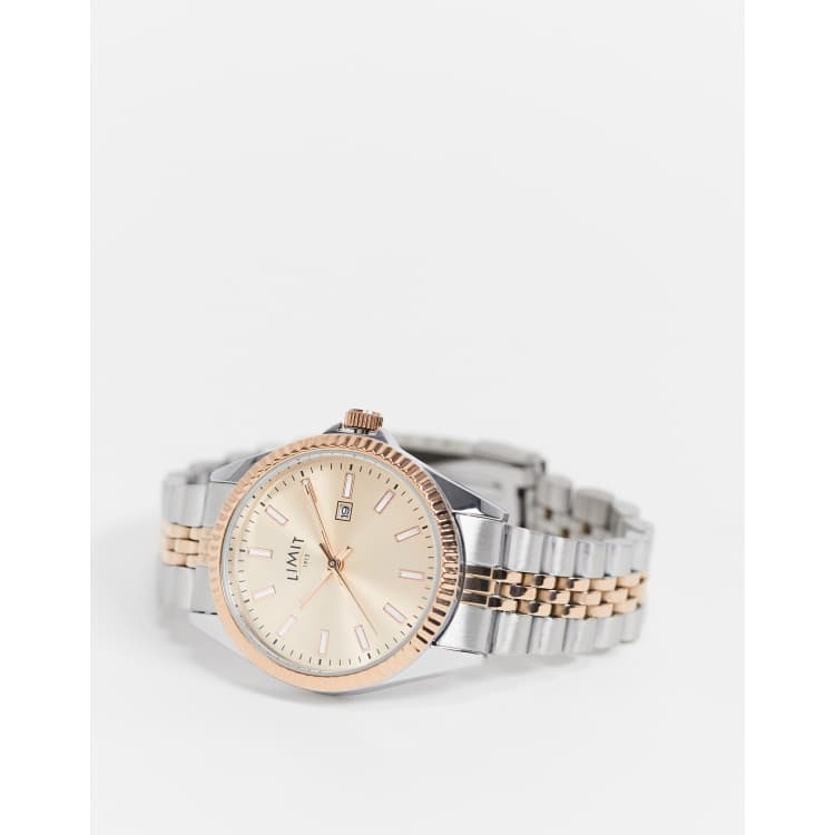 Limit women s mixed metal bracelet watch in silver and rose gold