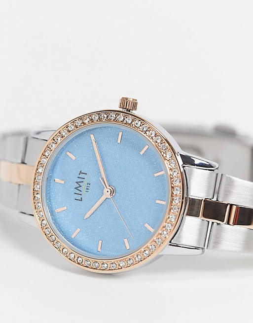 Limit womens mixed metal bracelet watch with blue dial