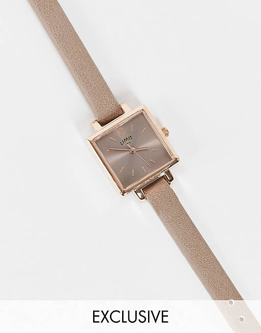 Limit womens oval faux leather watch in beige Exclusive to ASOS