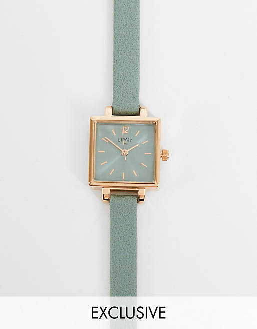Limit womens oval faux leather watch in green Exclusive to ASOS
