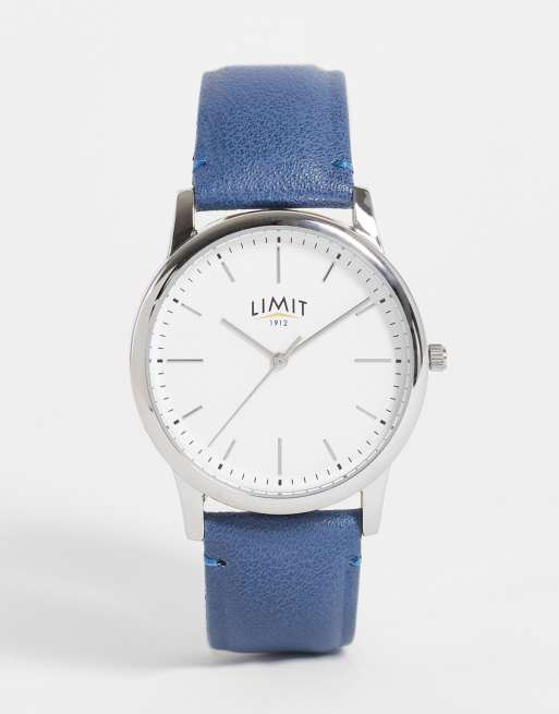 Limit – Zegarek unisex na niebieskim pasku z imitacji skóry z białą tarczą