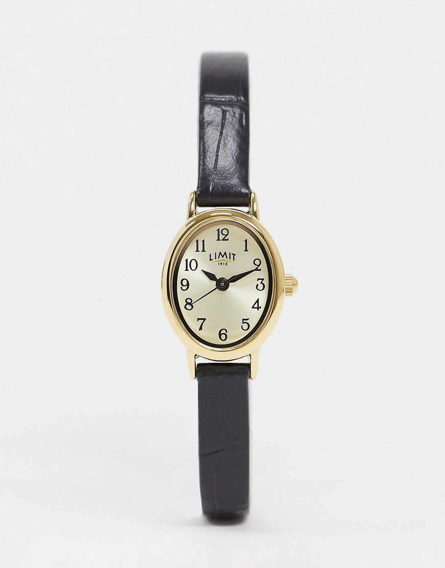 Limit - Zwarte horloge van imitatieleer met ovale wijzerplaat