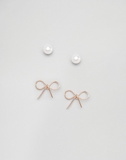 ASOS | Limited Edition Pack of 2 Bow and Pearl Earrings
