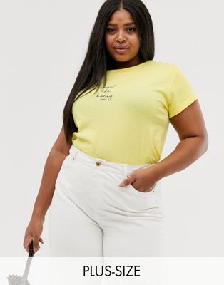 фото Лимонно-желтая футболка с надписью "honey" new look curves-желтый new look plus