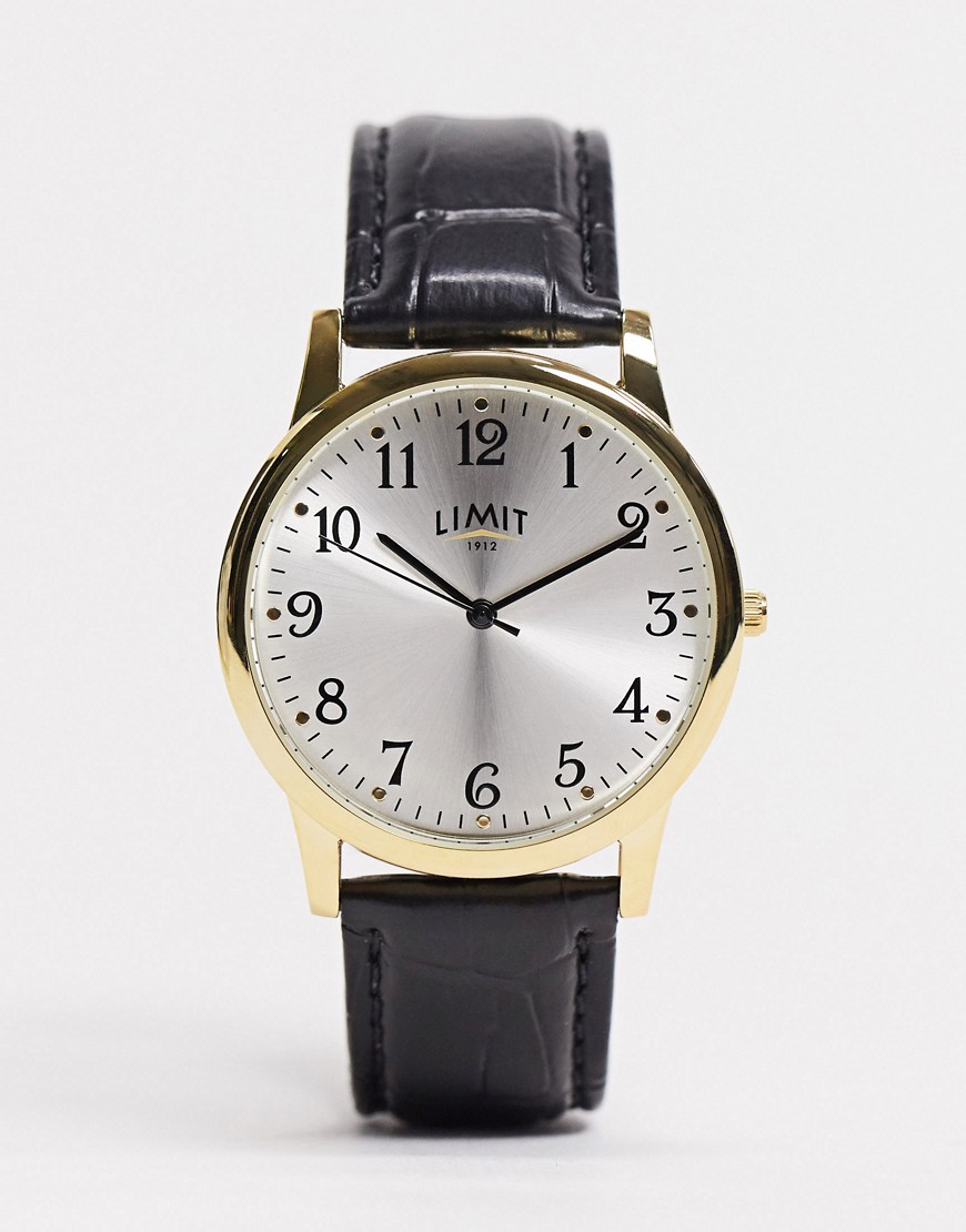 Limt - Horloge met bandje van imitatieleer met krokodillenprint-Zwart