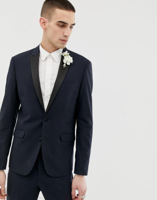 Lindbergh suit jacket in navy with contrast lapel Navy