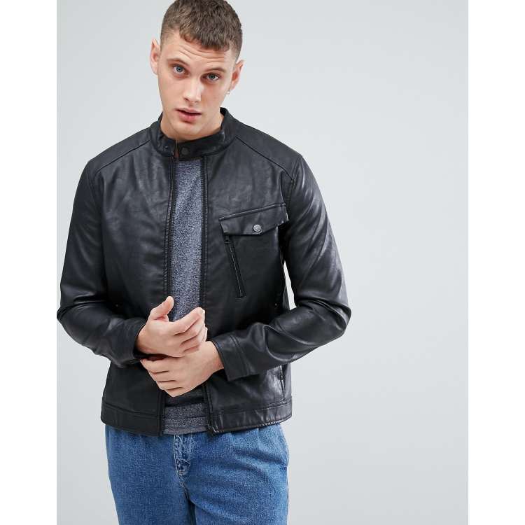 Lindbergh Faux Leather Jacket in Black ASOS