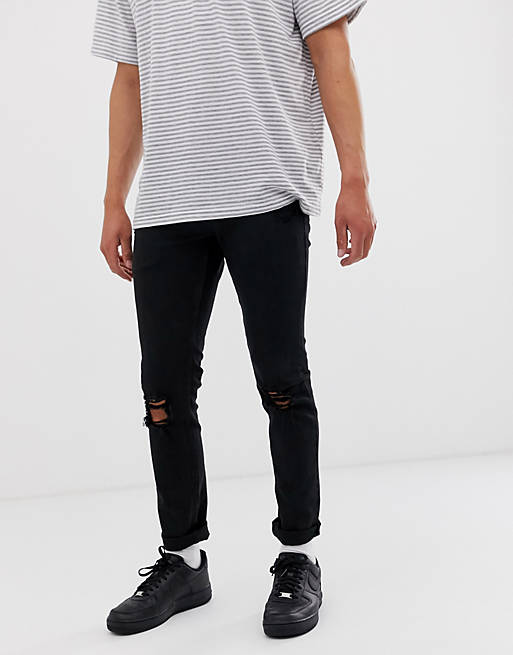 Lindbergh super skinny jeans with distressing in black | ASOS