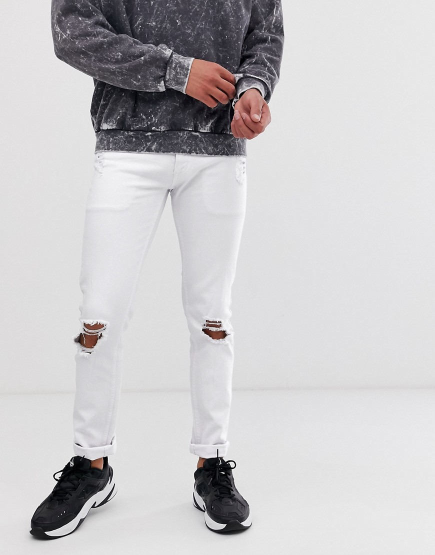 Lindbergh super skinny jeans with distressing in white