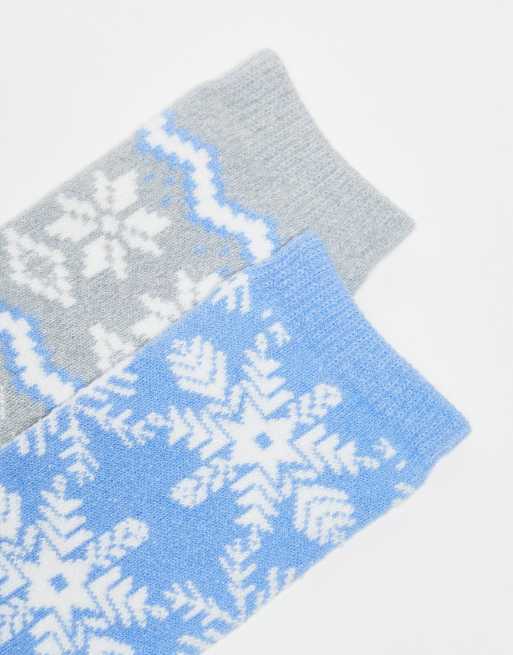 Lindex 2 pack fair isle pattern cosy socks in blue and grey, 4 of 4