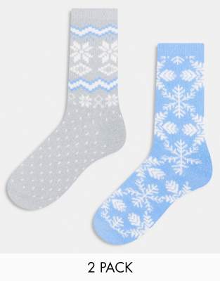 Lindex 2 Pack Fairisle Pattern Cozy Socks In Blue And Gray-multi